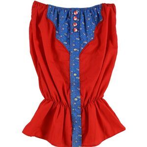 Fresh Karma Womens Floral Blocking Button Down Blouse, Red, NWT